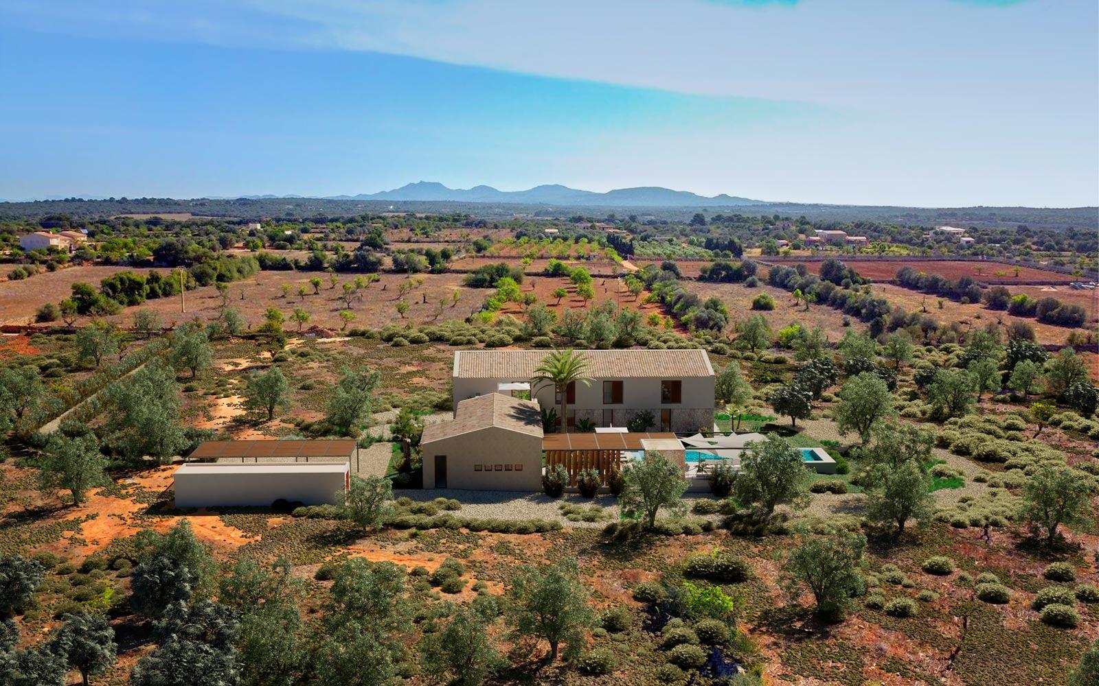 Stylish, newly built country house with swimming pool and panoramic views in Ses Salines