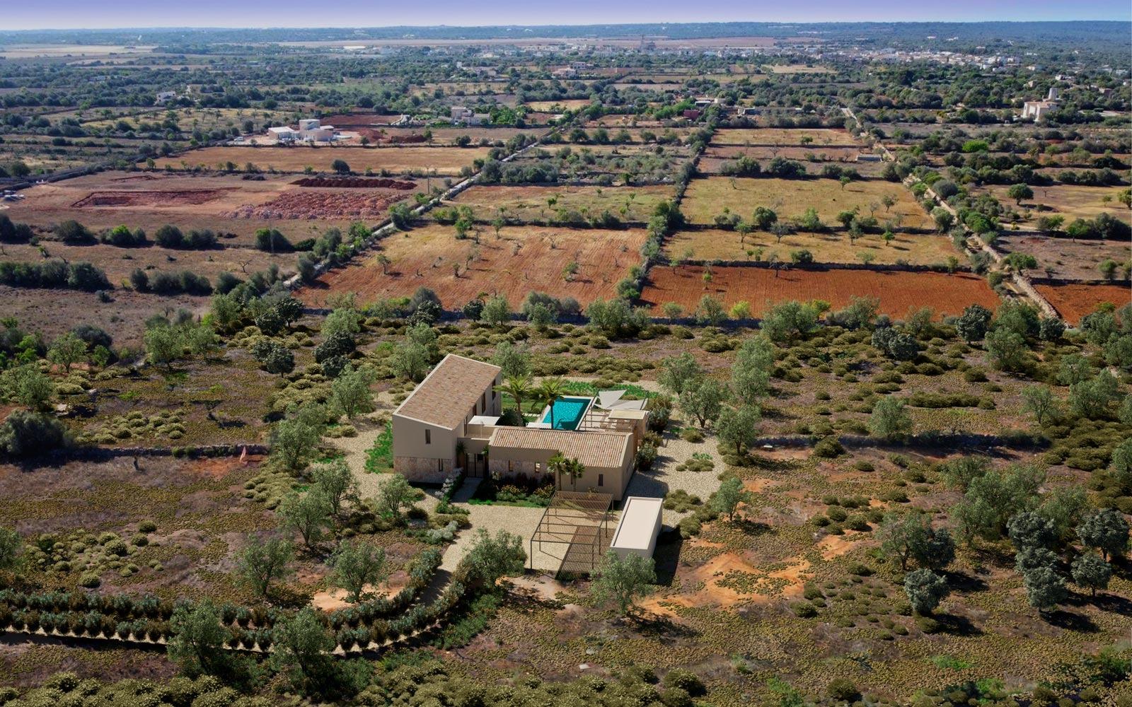 Stylish, newly built country house with swimming pool and panoramic views in Ses Salines