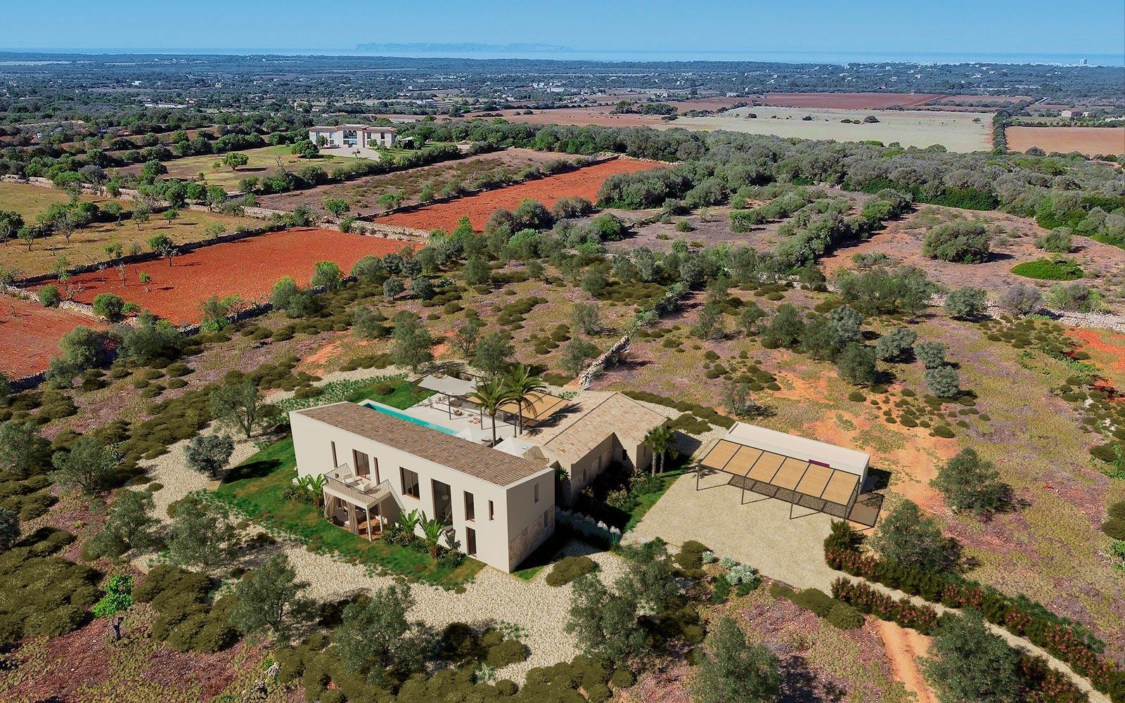 Stylish, newly built country house with swimming pool and panoramic views in Ses Salines