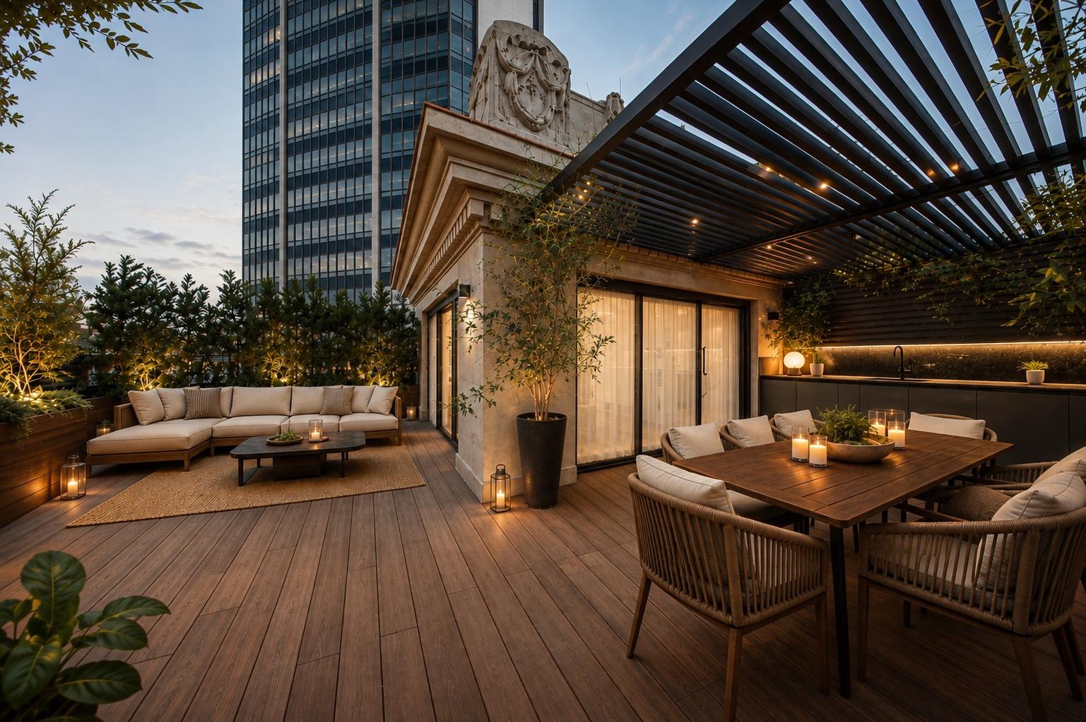 Duplex penthouse with parking spaces, storage room, and concierge service in a fully renovated building
